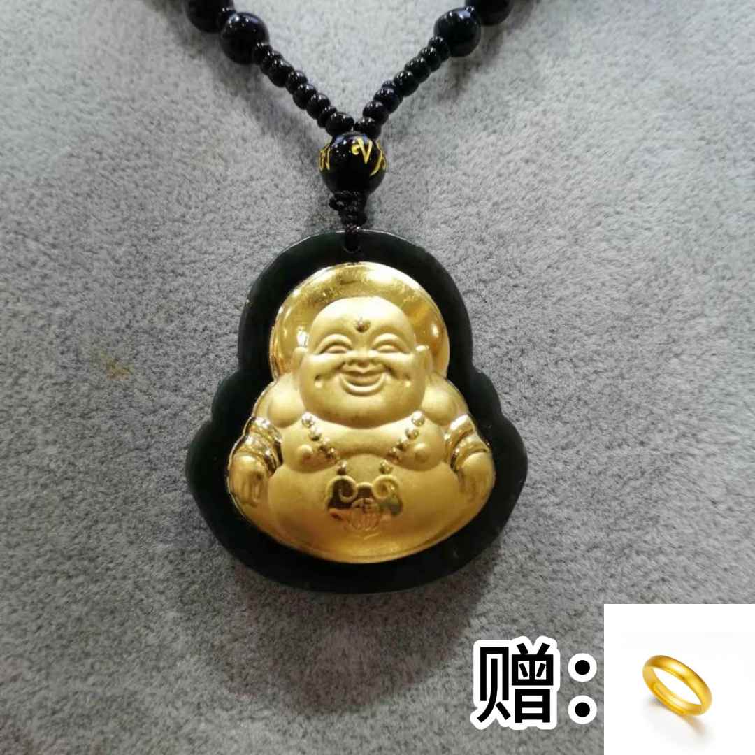 【磊总专属】足金镶嵌和田玉大肚弥勒佛公吊坠