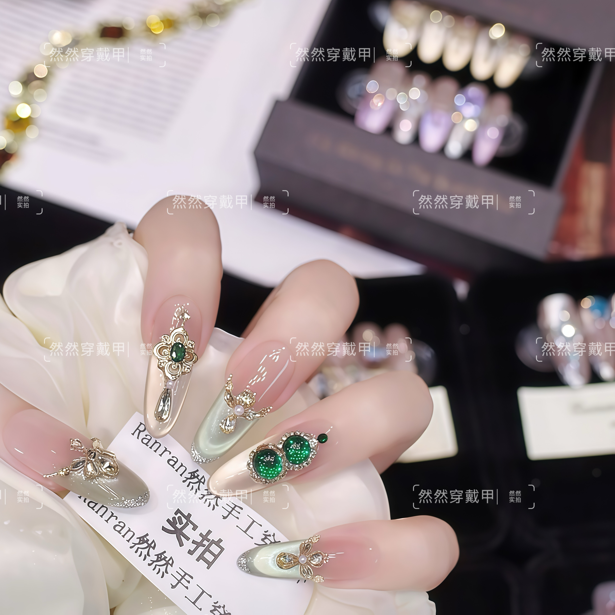 【祖母福禄】ranran纯手工穿戴甲白显白高级10片可重复佩戴现货