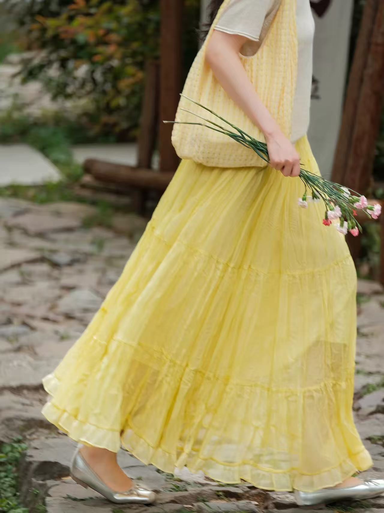 深圳南油白桃美美 甜美肌理感褶皱半身裙女夏季新款气质温柔A2367