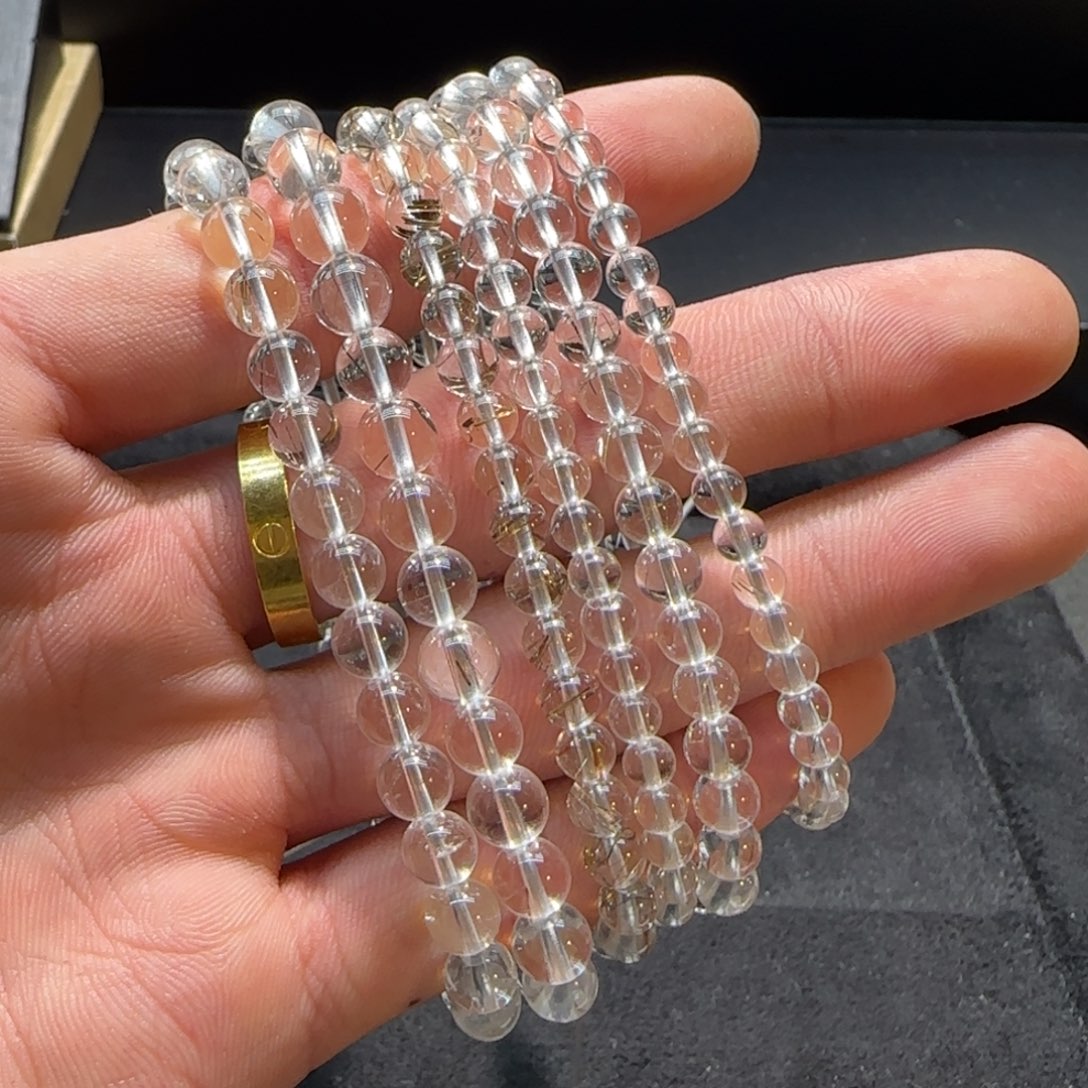 发晶手串未镶嵌天然巴西矿银发手串