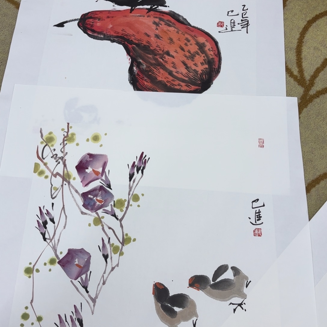 国画天**客巴进斗方花鸟
