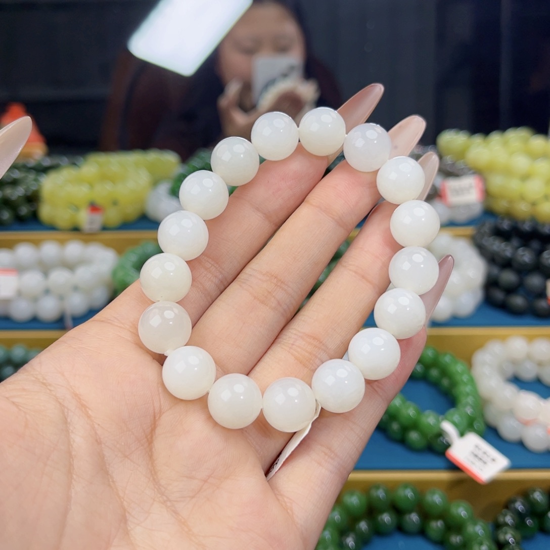 和田玉未镶嵌手链天然和田玉新疆且末天泰羊脂白玉手串12