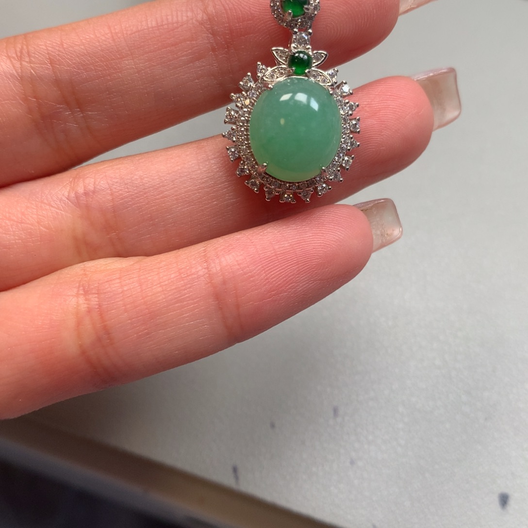 翡翠戒指银S925镶嵌姜*吊坠5