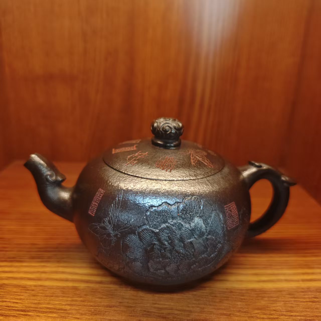 国色天香双龙一粒珠铁砂老紫泥马千里紫砂壶