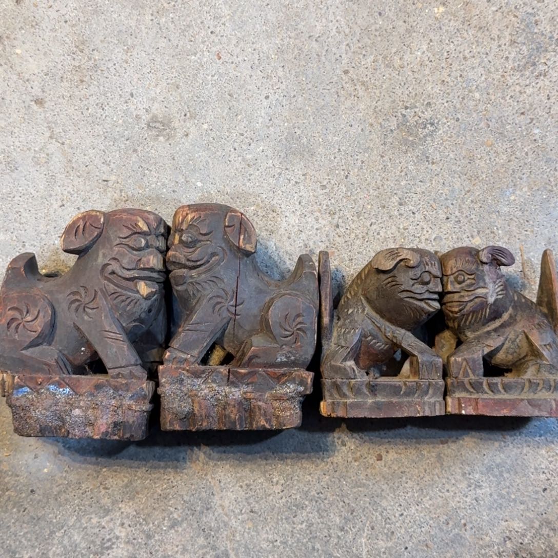 7***1香樟木两队木雕素色小狮子