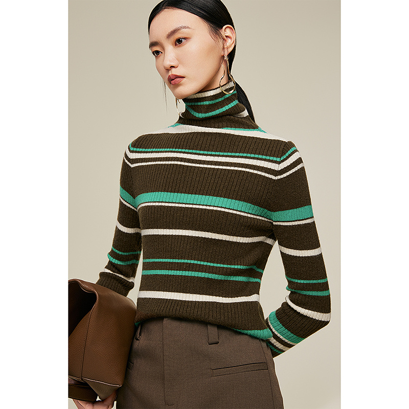 【粉丝专享】MOFAN摩凡冬新款绿条纹毛针织衫MBZ383285