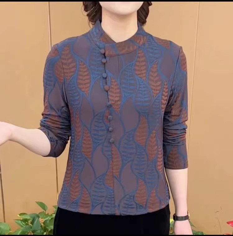 大码女装秋季新款轻奢设计感不规则圆领小衫气质长袖上衣妈妈装