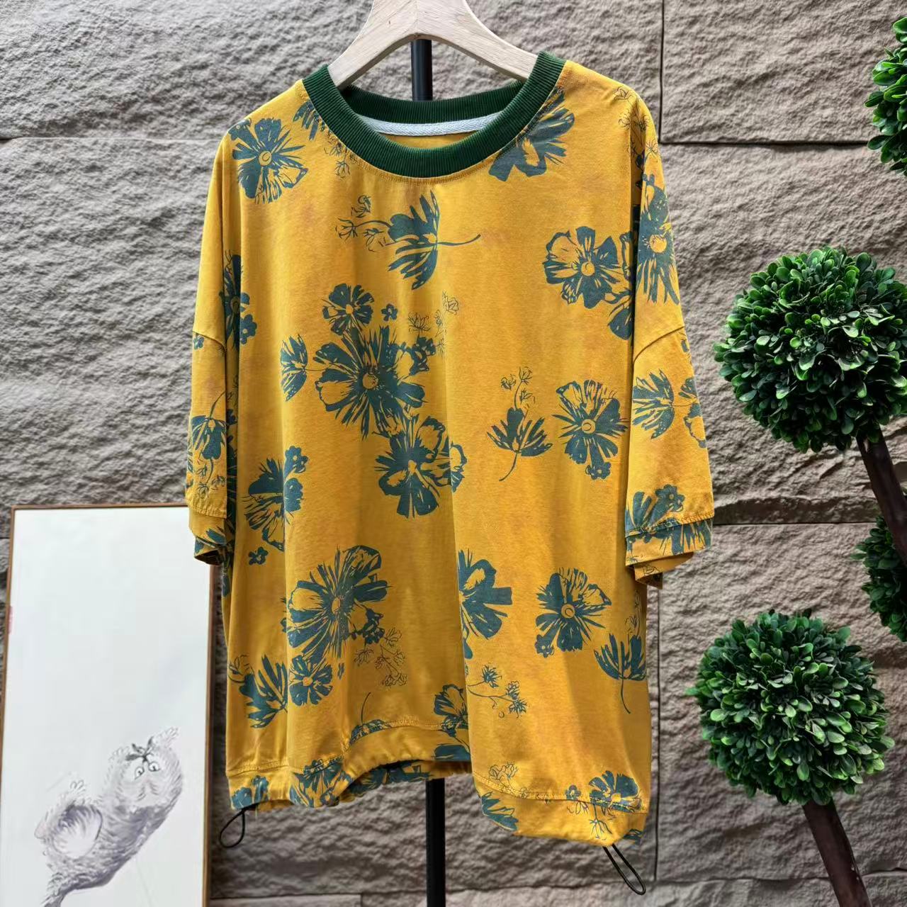 13094新款夏季休闲减龄碎花简约圆领T恤