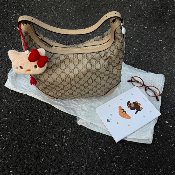 95新 GUCCI/古驰 【小考拉】Gucci 米色老花hobo腋下包