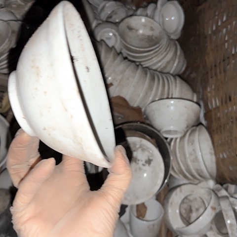 瓷片国营厂库存微瑕14厘米斗笠碗2个