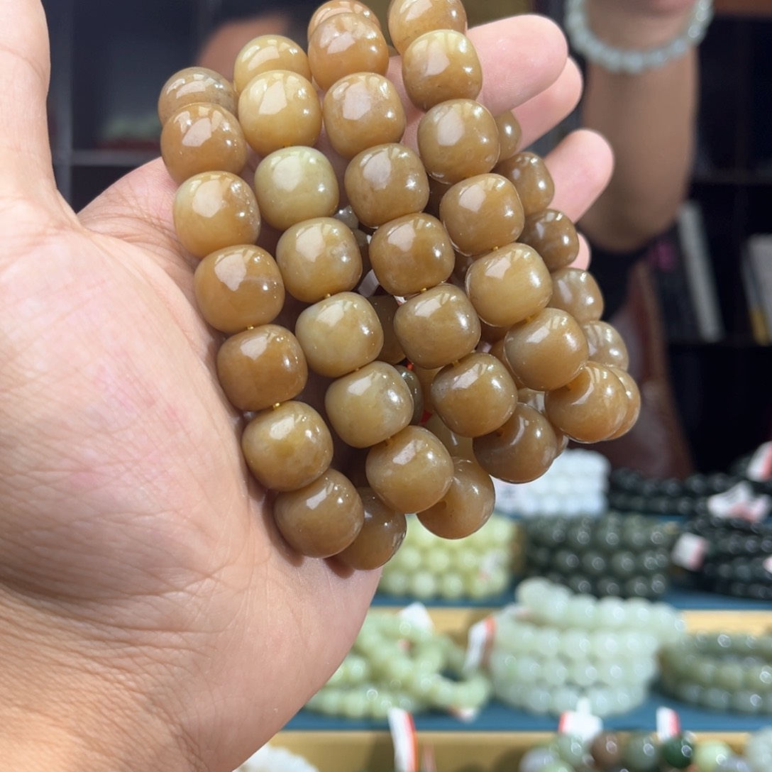 和田玉手串未镶嵌纯天然和田玉新疆且末金山料14多样性发其一