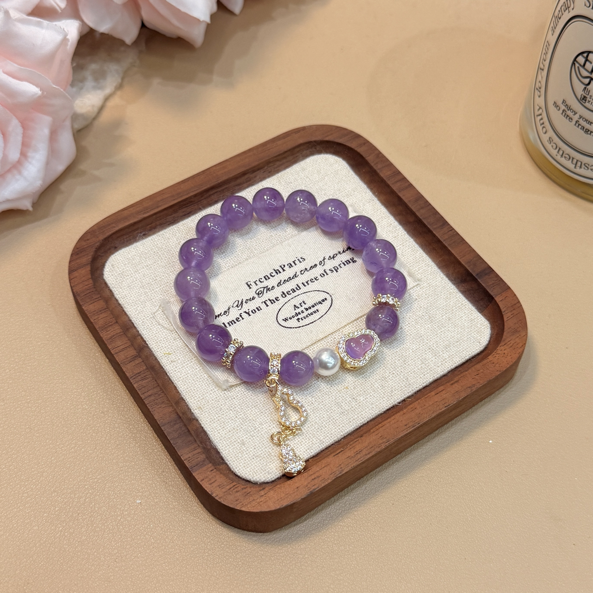 A105【紫福禄】天然紫水晶卡10m➕葫芦水晶手链