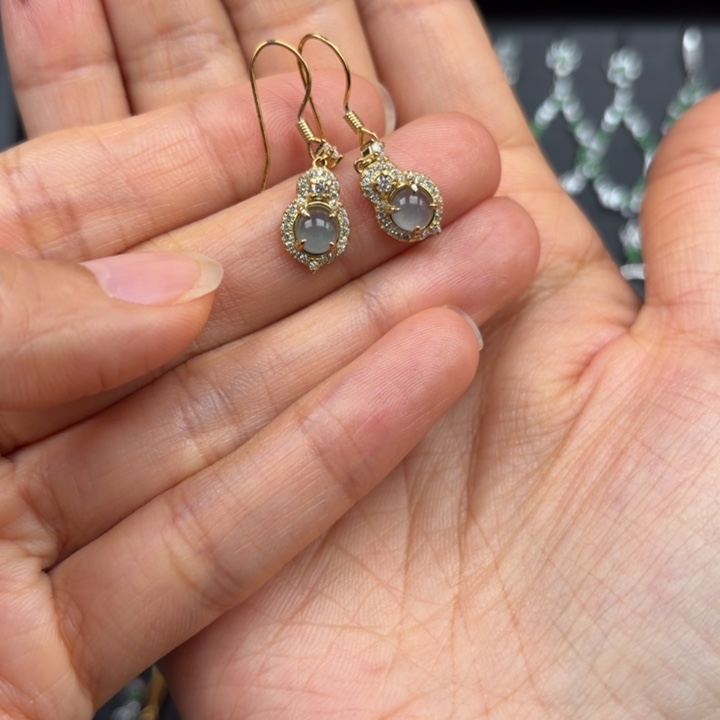 翡翠银S925镶嵌耳饰