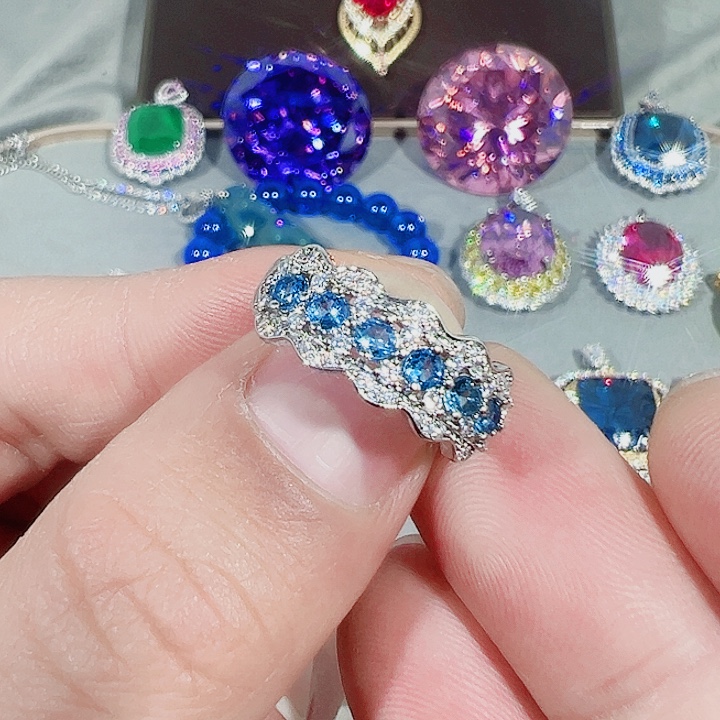 非金属红色蓝色满镶嵌吊坠戒指