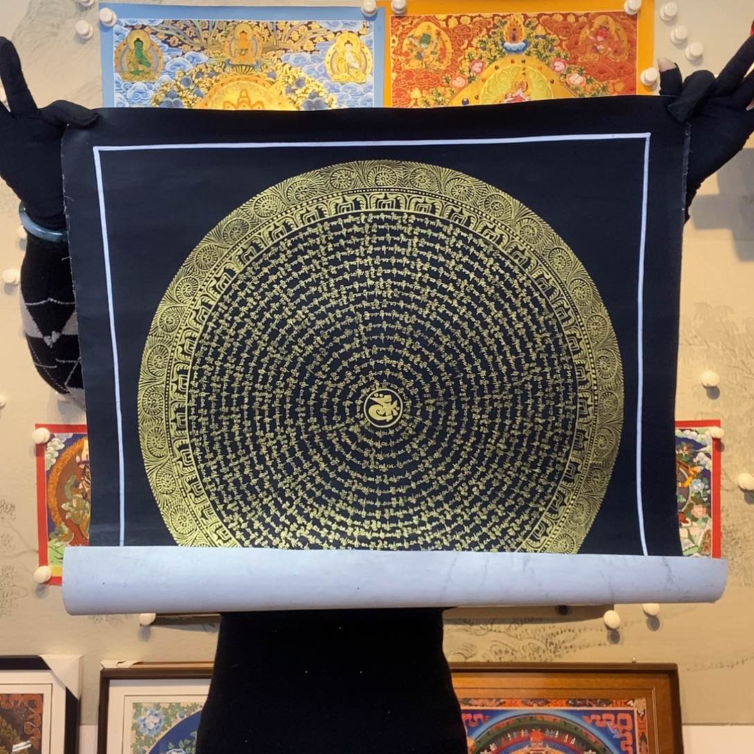 卷轴画纯手绘六字真言唐卡50厘米左右