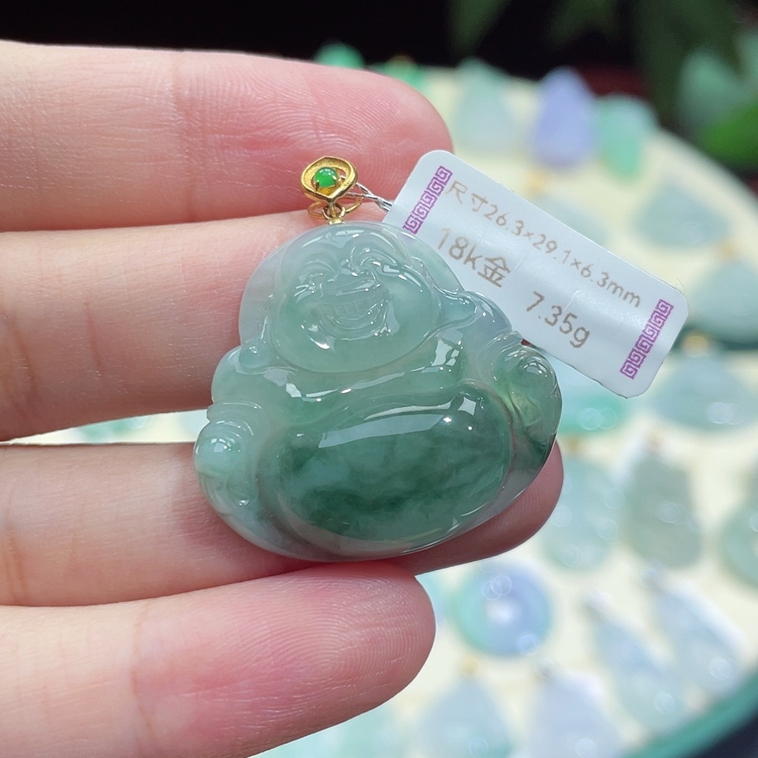 颈饰18K金镶嵌翡翠佛公