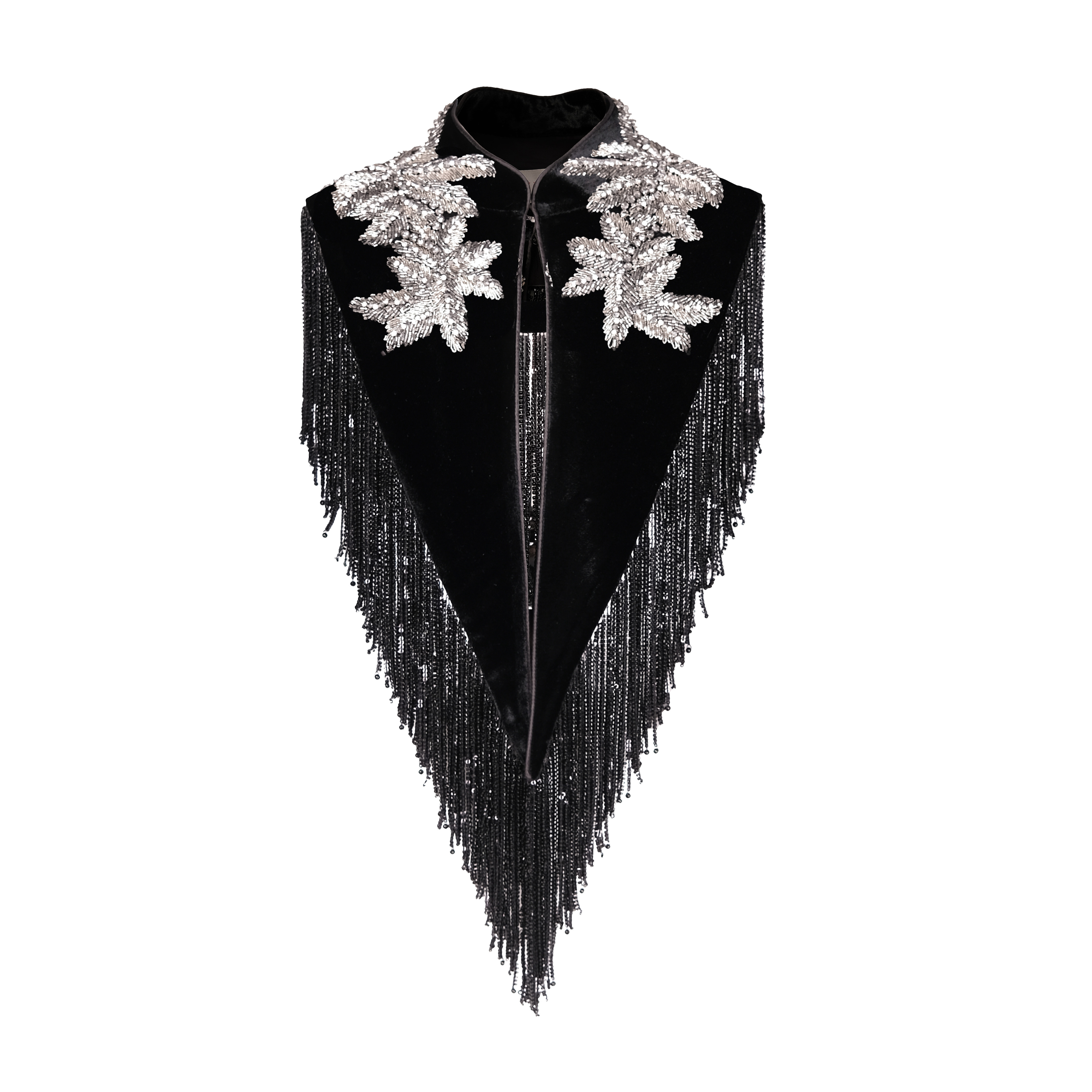 JUNYANG杨君 手工流苏刺绣银竹云肩