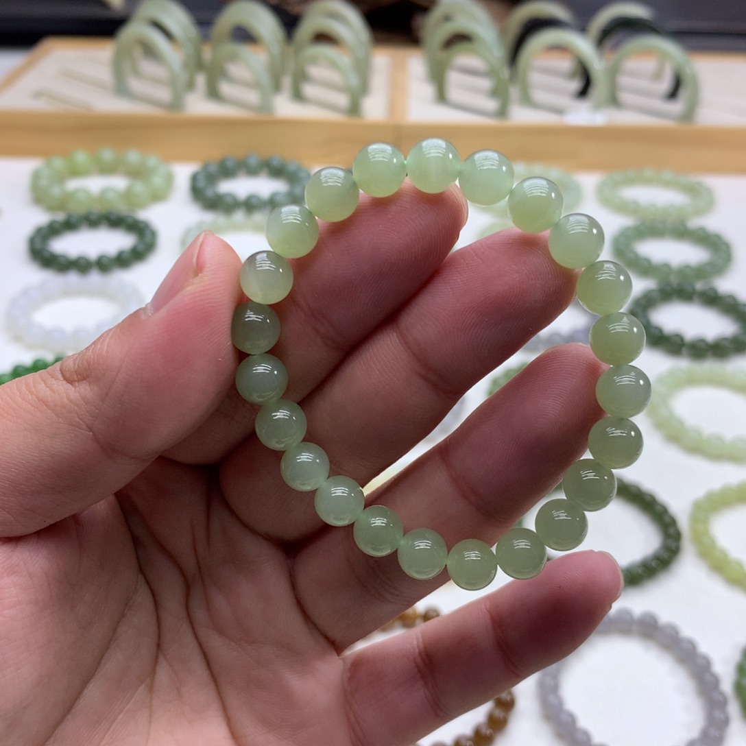 和田玉手串（冰晴水7.8）未镶嵌