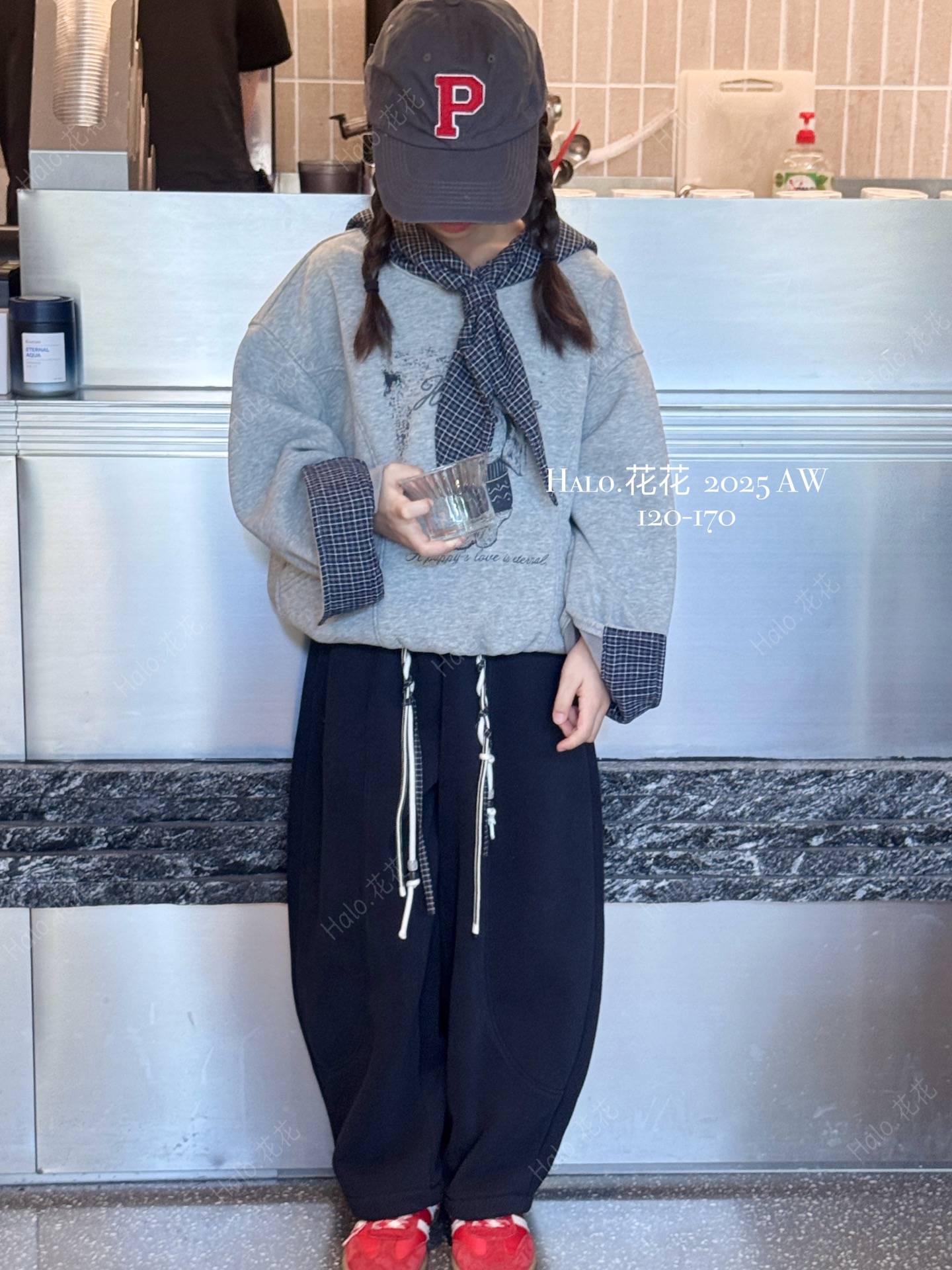 【实体店】冬季新款中大童加绒加厚阔腿裤休闲裤卫裤气质显瘦25838