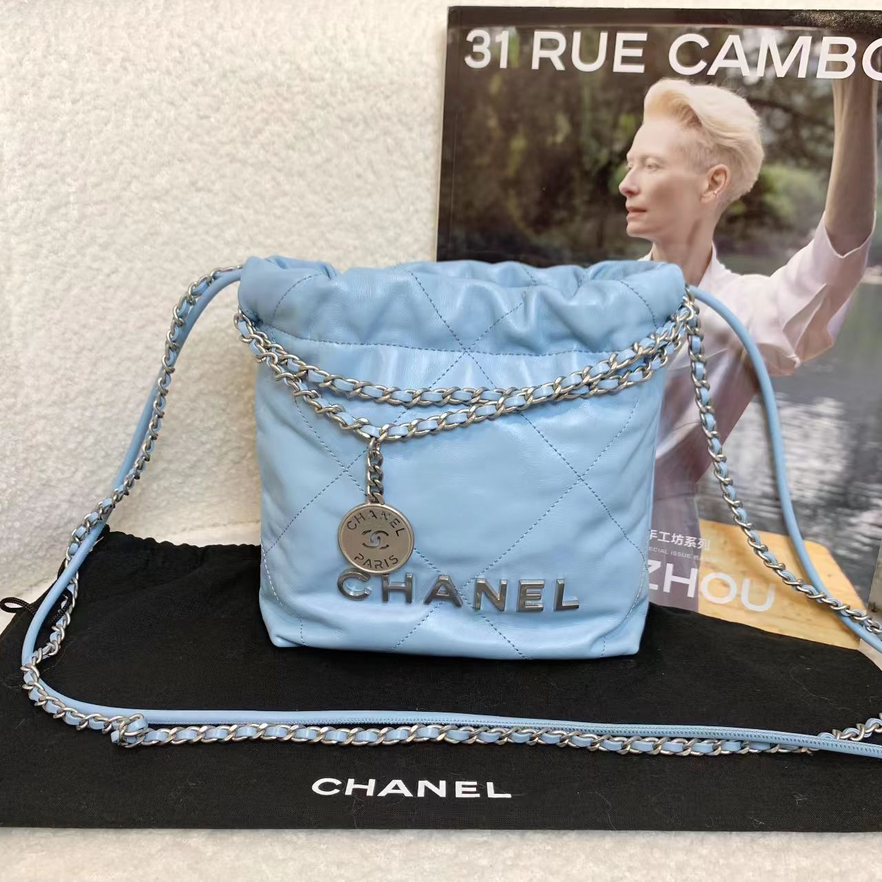 99新 Chanel/香奈儿 壹臻/23A糖果蓝牛皮22bag mini 90481289