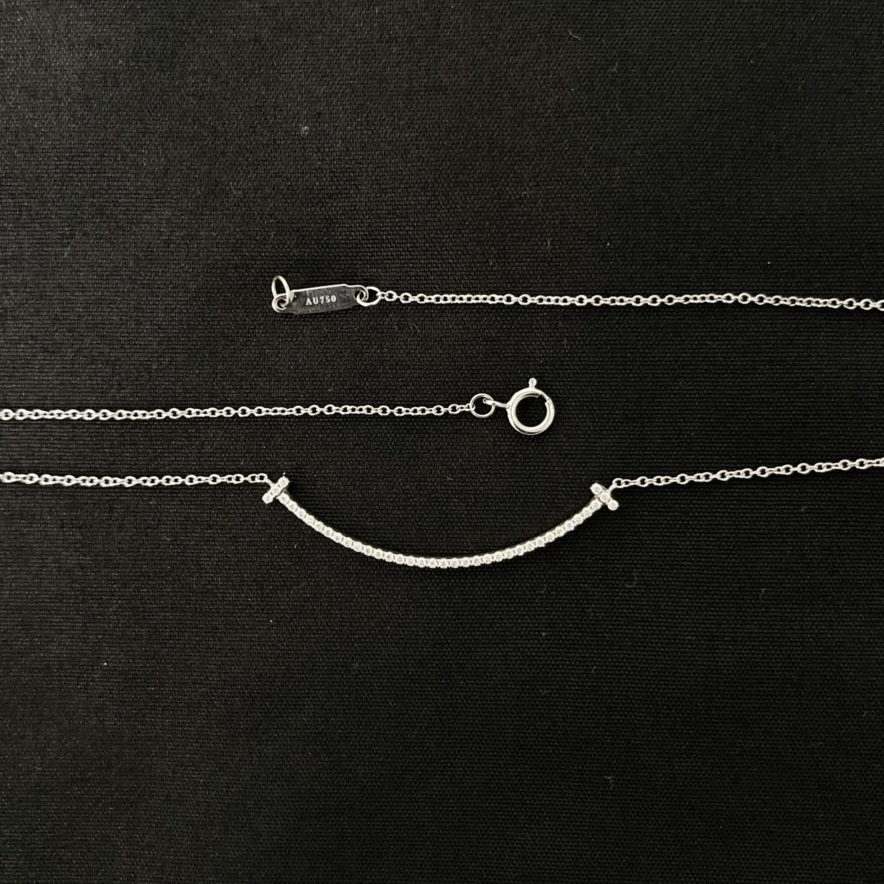 95新 Tiffany & Co./蒂芙尼 Smile 小号白金满钻笑脸项链