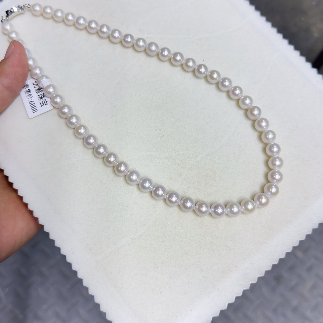 淡水珍珠银S925镶嵌颈饰7.5-8无核极光镜面炫彩冷清