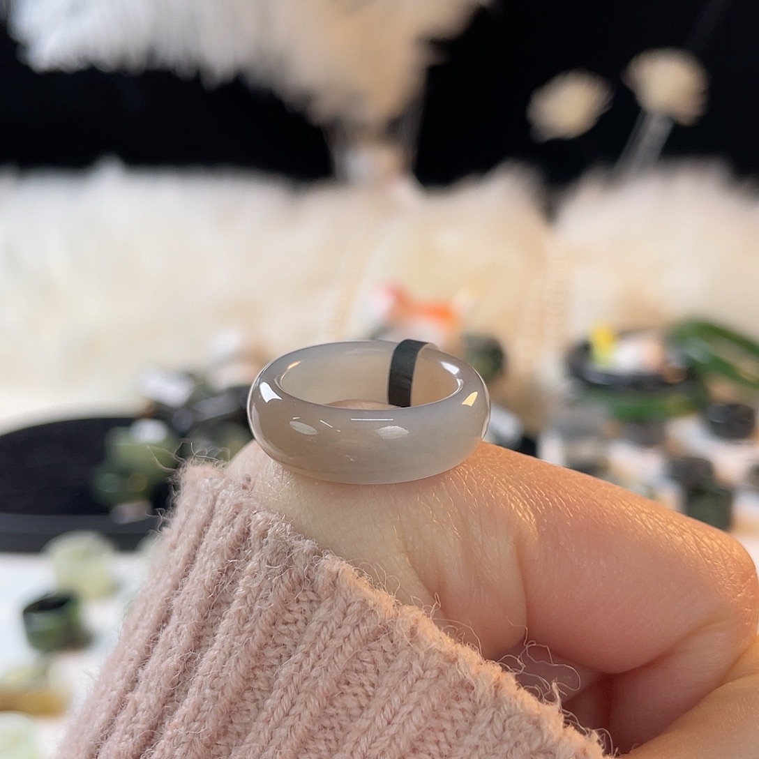 和田玉未镶嵌戒指k23冰灰紫墩墩17.9mm