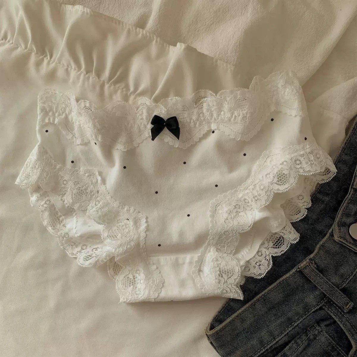 [XX]默认W瑕秋冬套装棉蕾丝三角一次性裤子上身