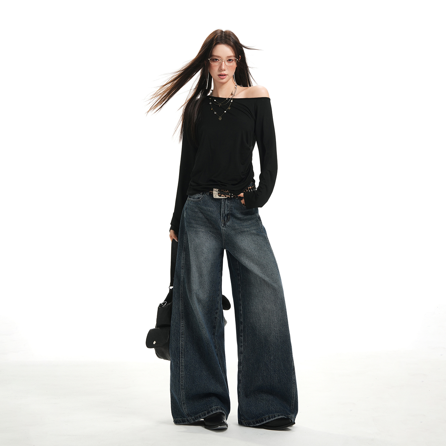 Busrr水洗宽松牛仔裤女2025新款秋冬美式复古松弛感窄版阔腿裤女