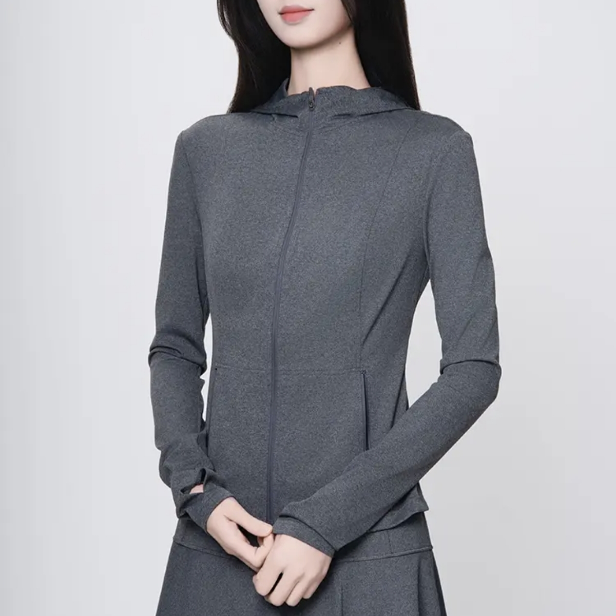 AMASS/阿玛施品质女装百搭正肩修身拉链立领连帽瑜伽外套540062