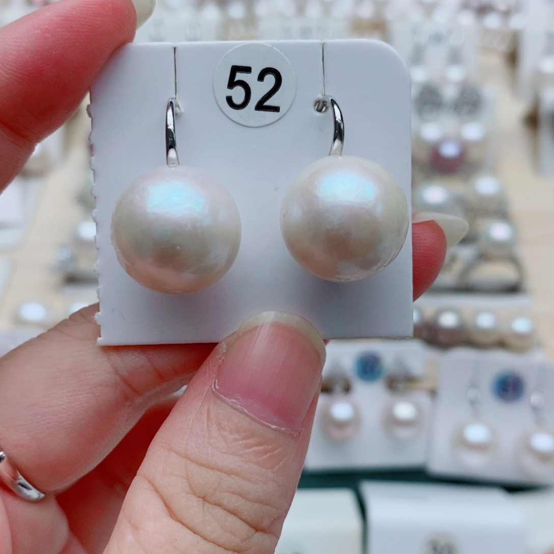 果***陈银S925镶嵌耳饰淡水珍珠14.mm