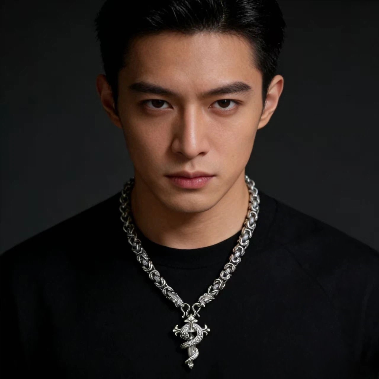 链子足银 龙骨项链古法做旧男士总裁个性简约百搭小众轻奢不掉色