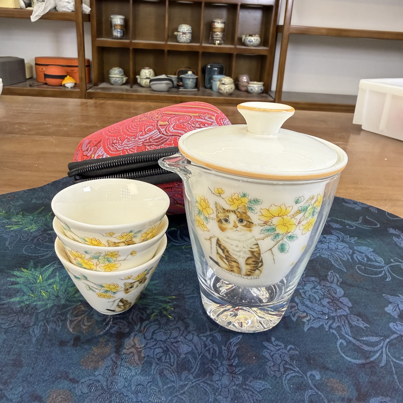 A004 篱缘居旅行茶具猫咪一壶三杯