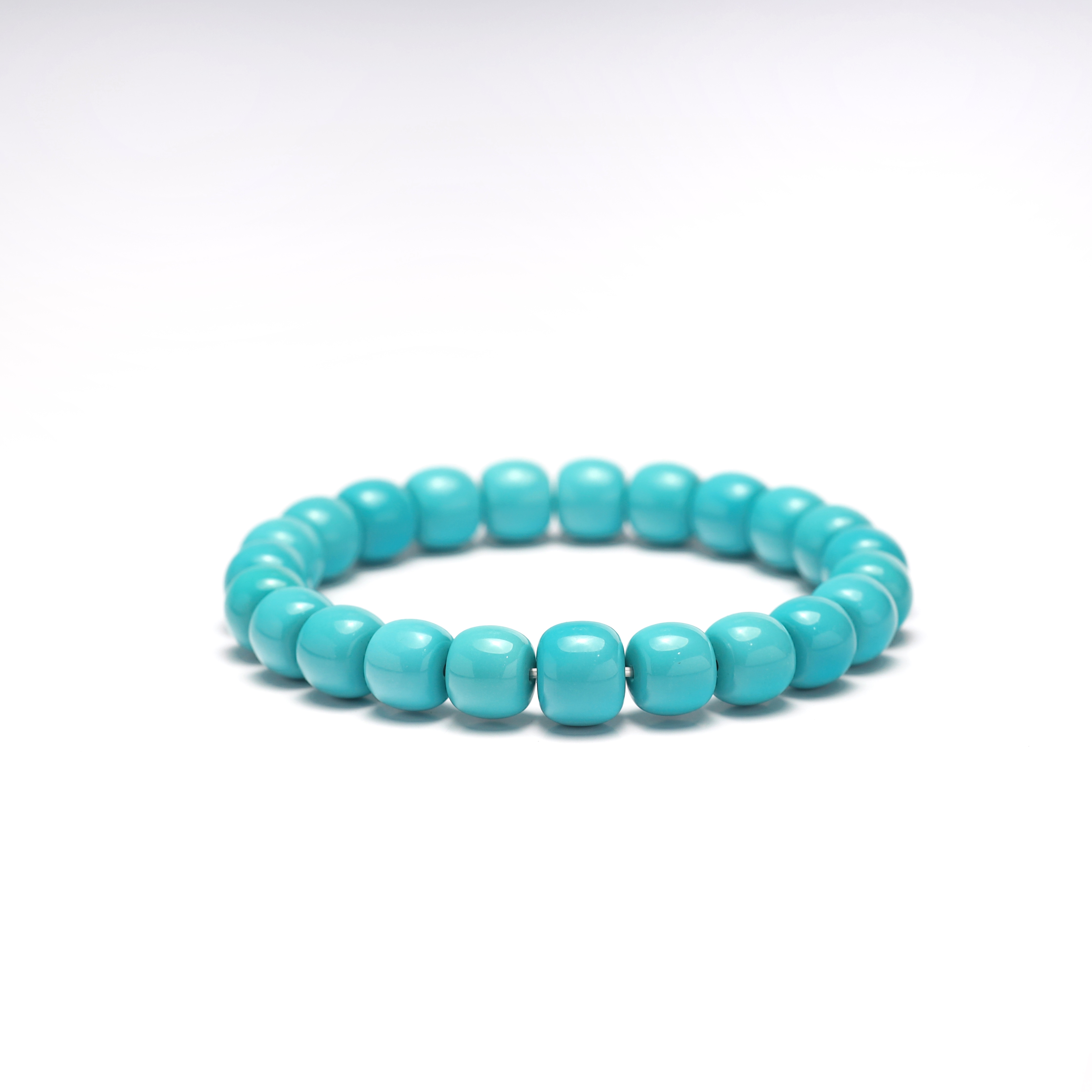 易禅居甄选-原矿天然玉化高瓷蓝绿松石单圈手串