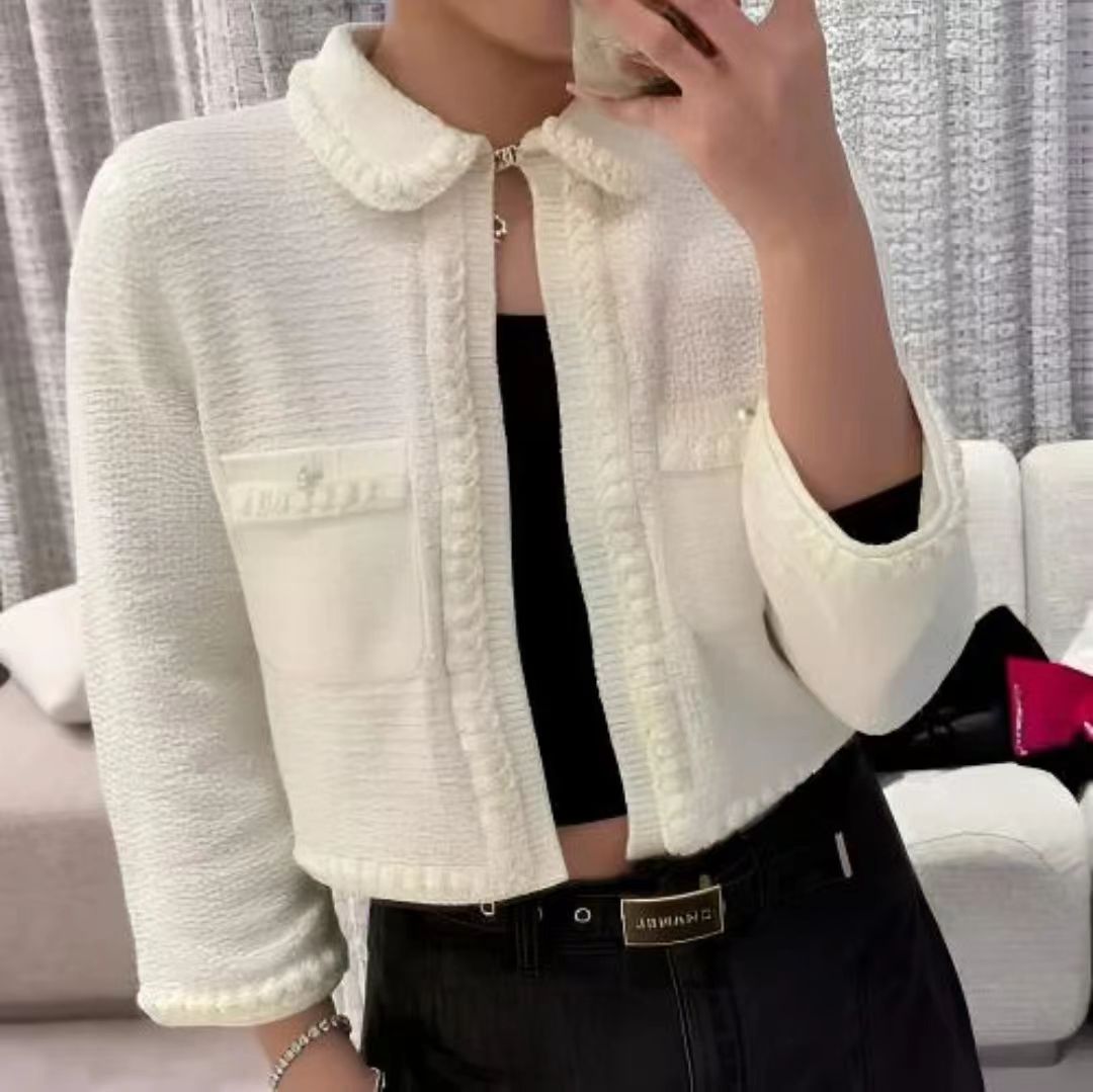 小香风拼接常规款修身型短外套百搭气质短款秋冬女士