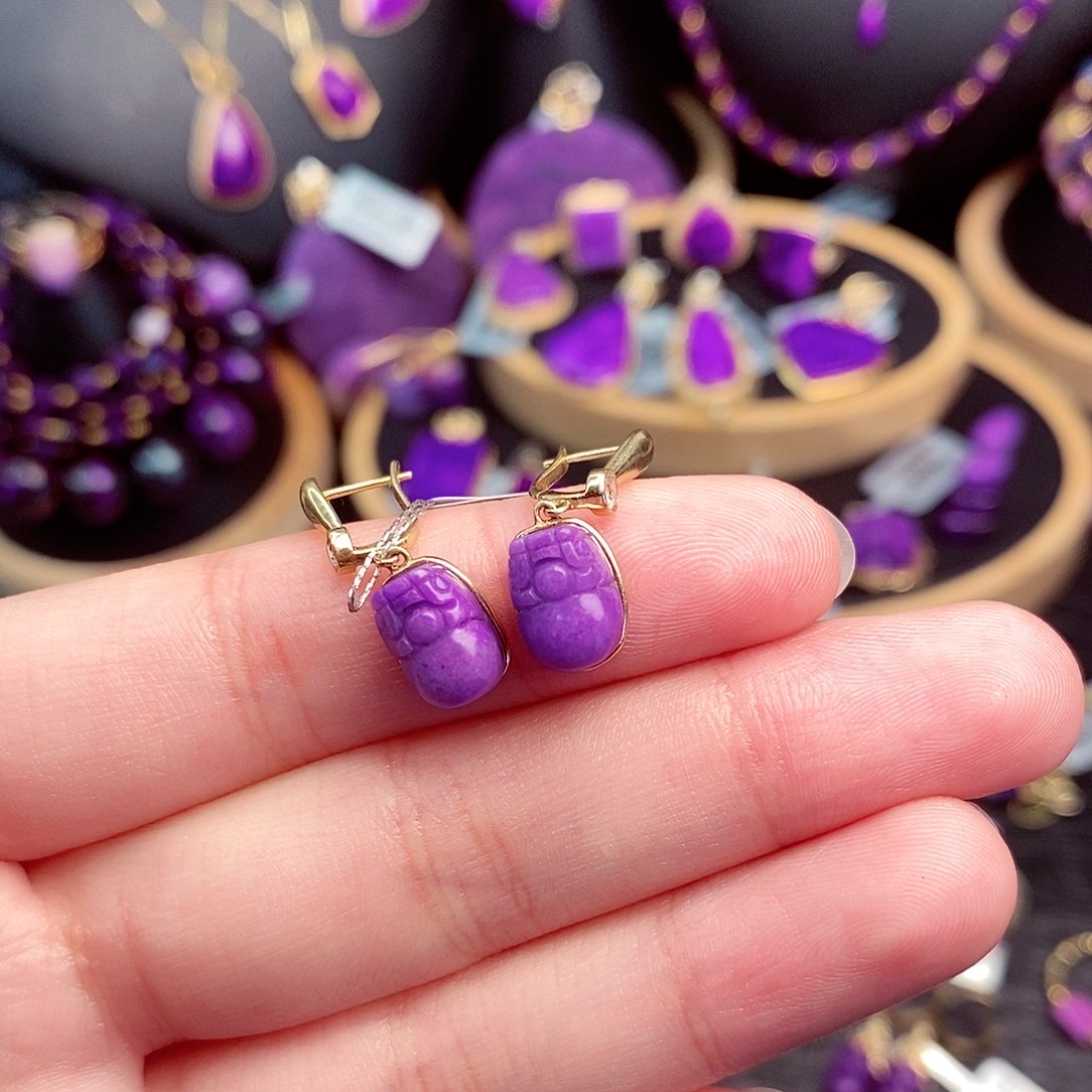 苏纪石（舒俱来）耳饰18K金镶嵌