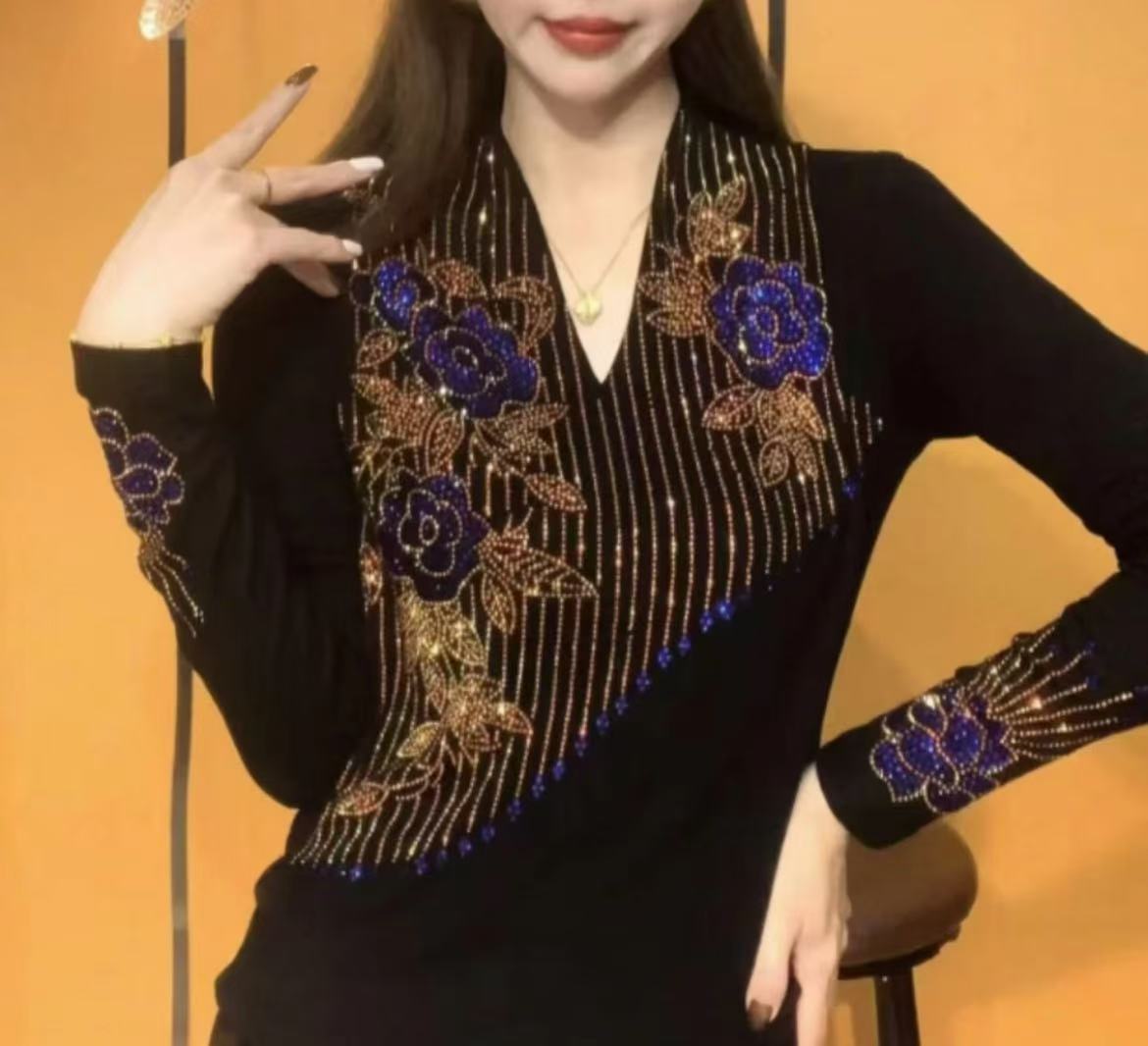 TZ8111打底衫女装欧货重工烫钻长袖T恤上衣女