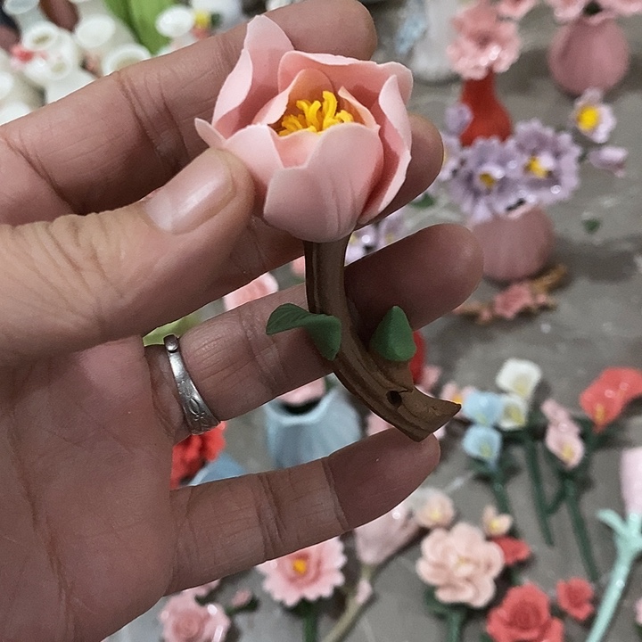 瓷片纯手工陶瓷花摆件瑕