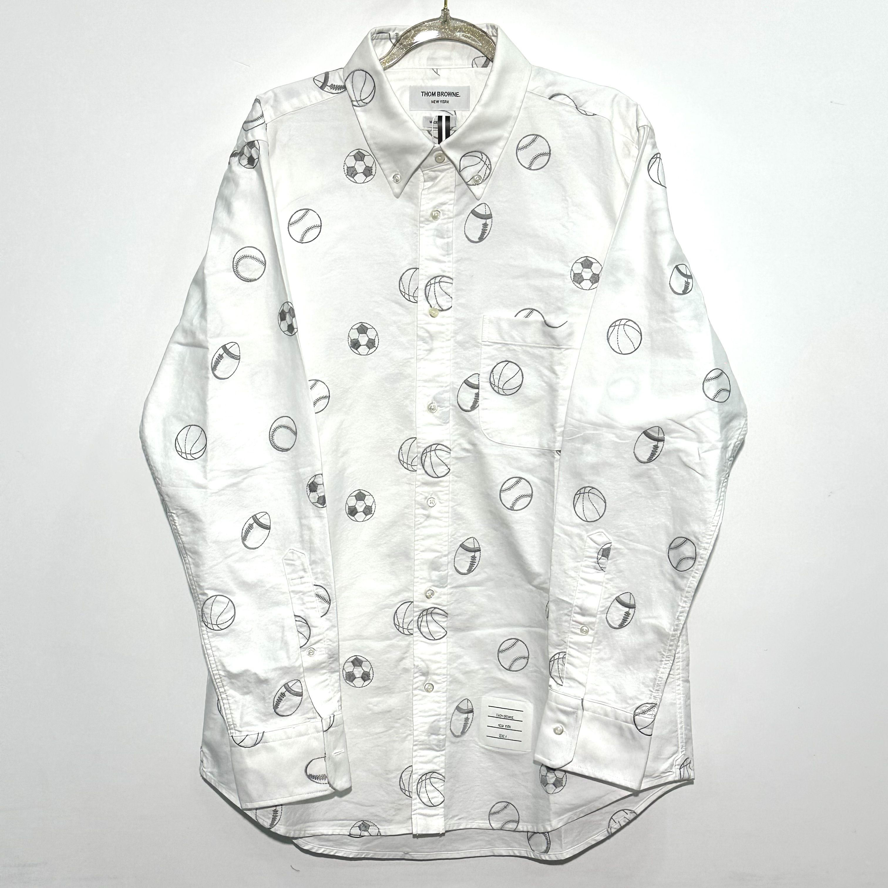 未使用 THOMBROWNE 4码 图案印花白色衬衫 0391