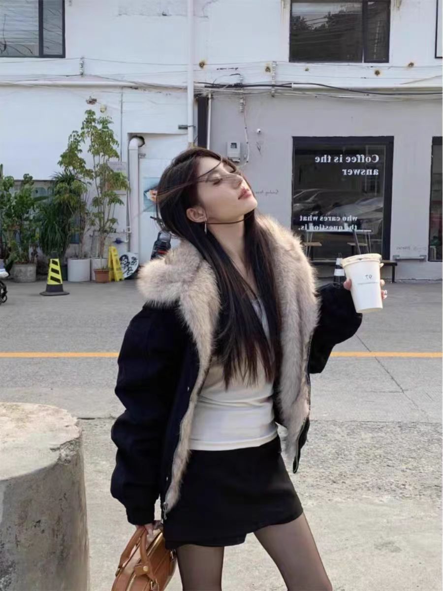 三三(秋冬新款)♥座山雕毛领连帽棉服男女冬季新款短款派克棉服