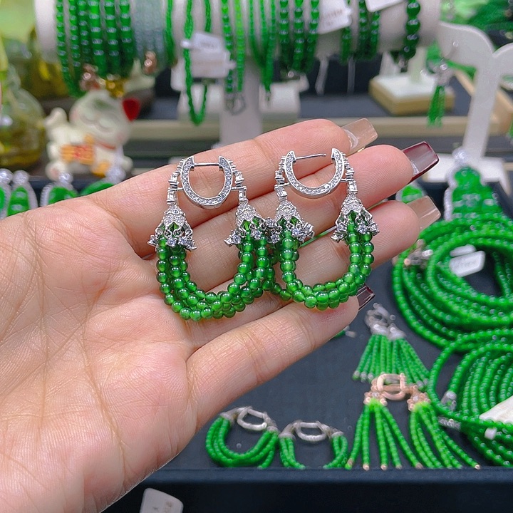 翡翠耳饰银S925镶嵌娜*猪猪同款耳环