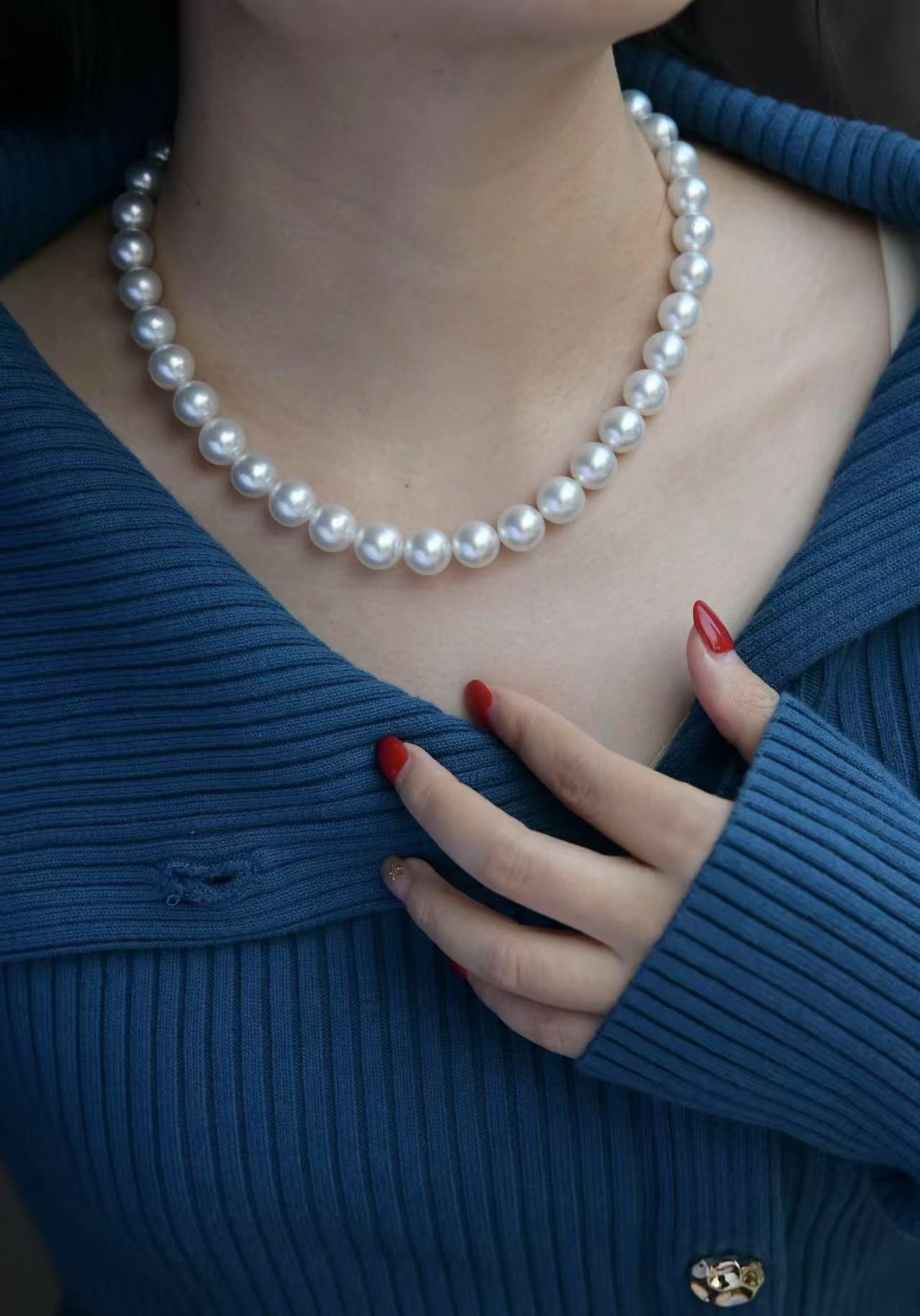 链子925银 5-6mm珍珠项链送妈妈礼物全珠链（直播间一物一拍）