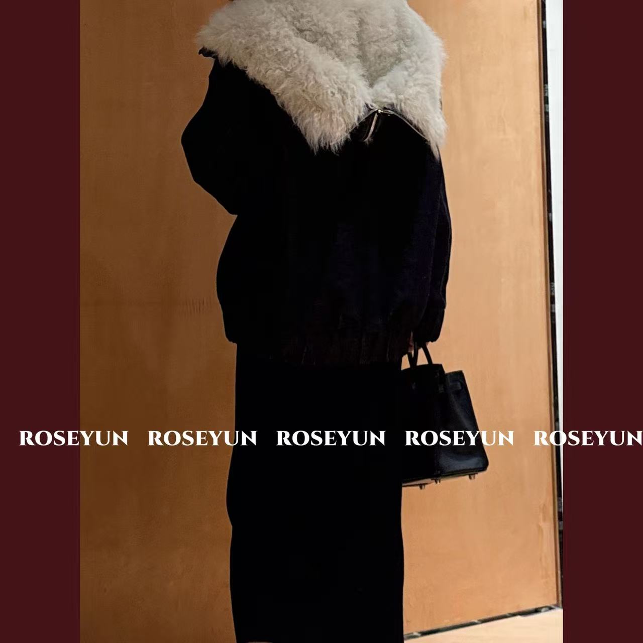 【Rose Yun】牛仔希腊长毛托卡翻领90鹅绒服外套  JY125054