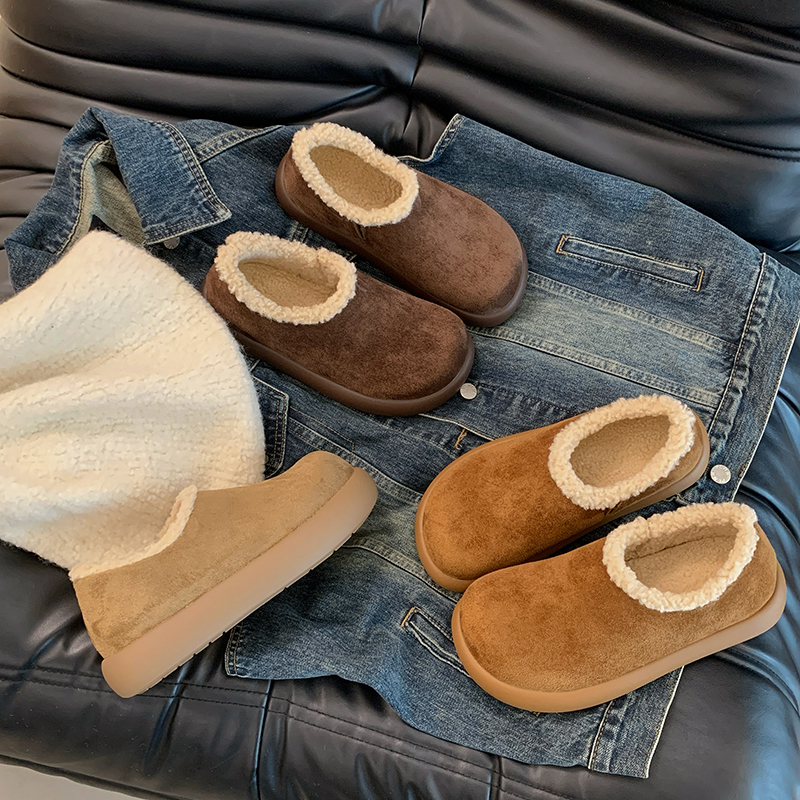 棉鞋勃肯鞋女冬季加绒小土豆保暖百搭厚底一脚蹬毛毛鞋外穿雪地靴