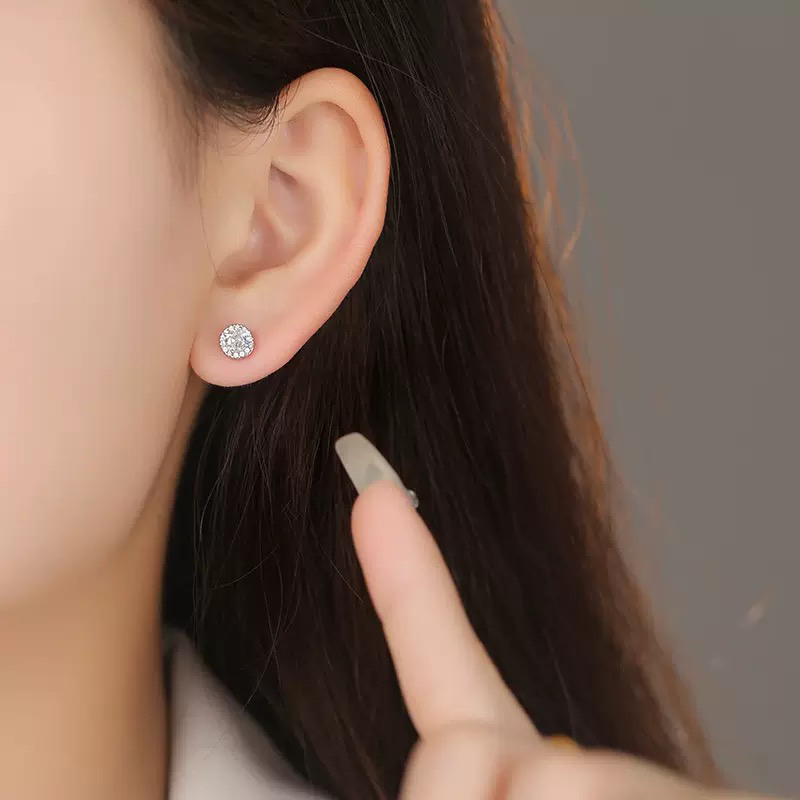 铜合金耳饰 精致超闪方糖耳钉女高级感轻奢耳环螺丝帽耳饰E226