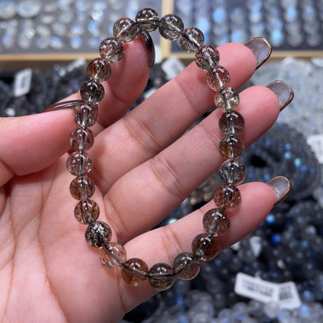 发晶手链未镶嵌黑金超七手链7mm