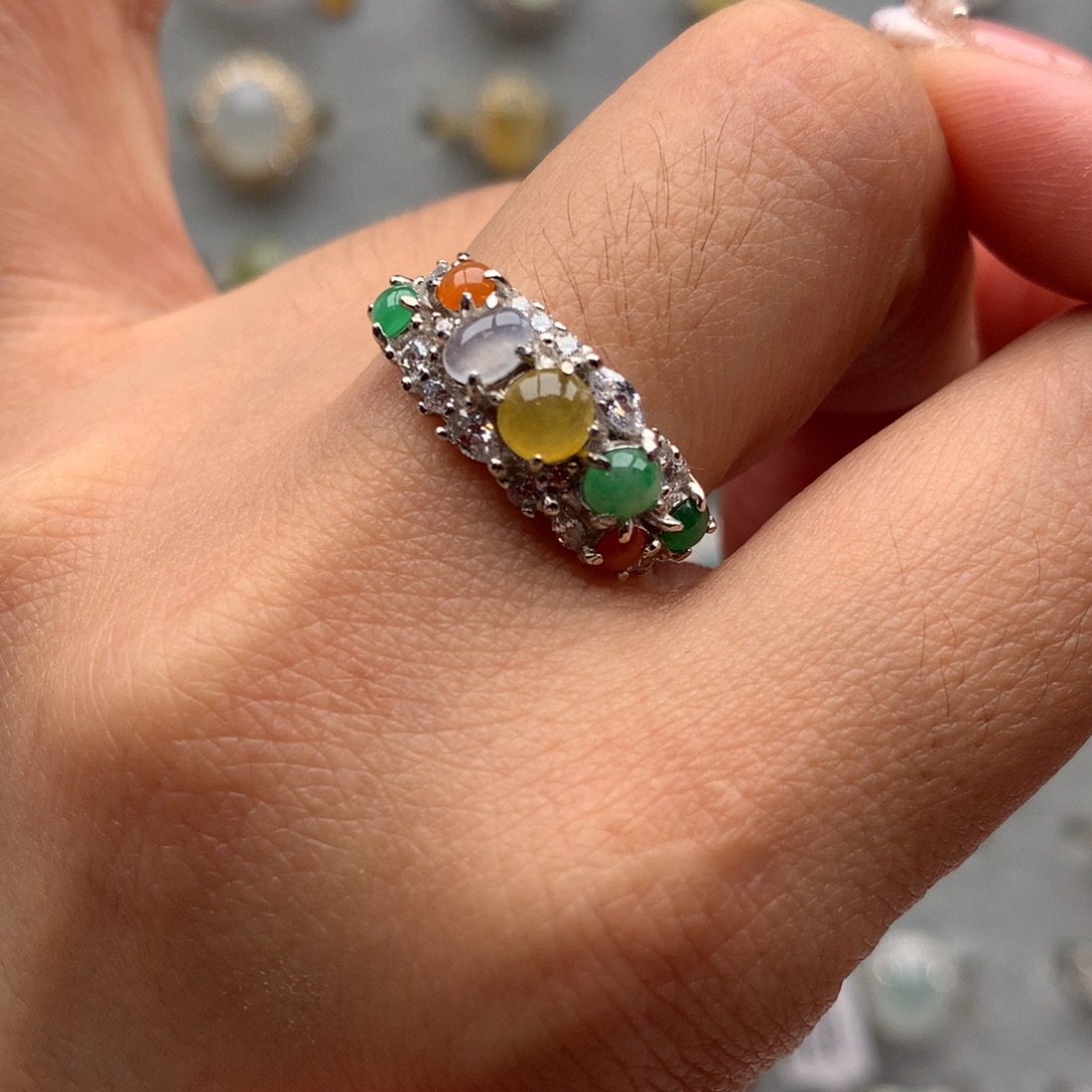 翡翠银S925镶嵌戒指戒指