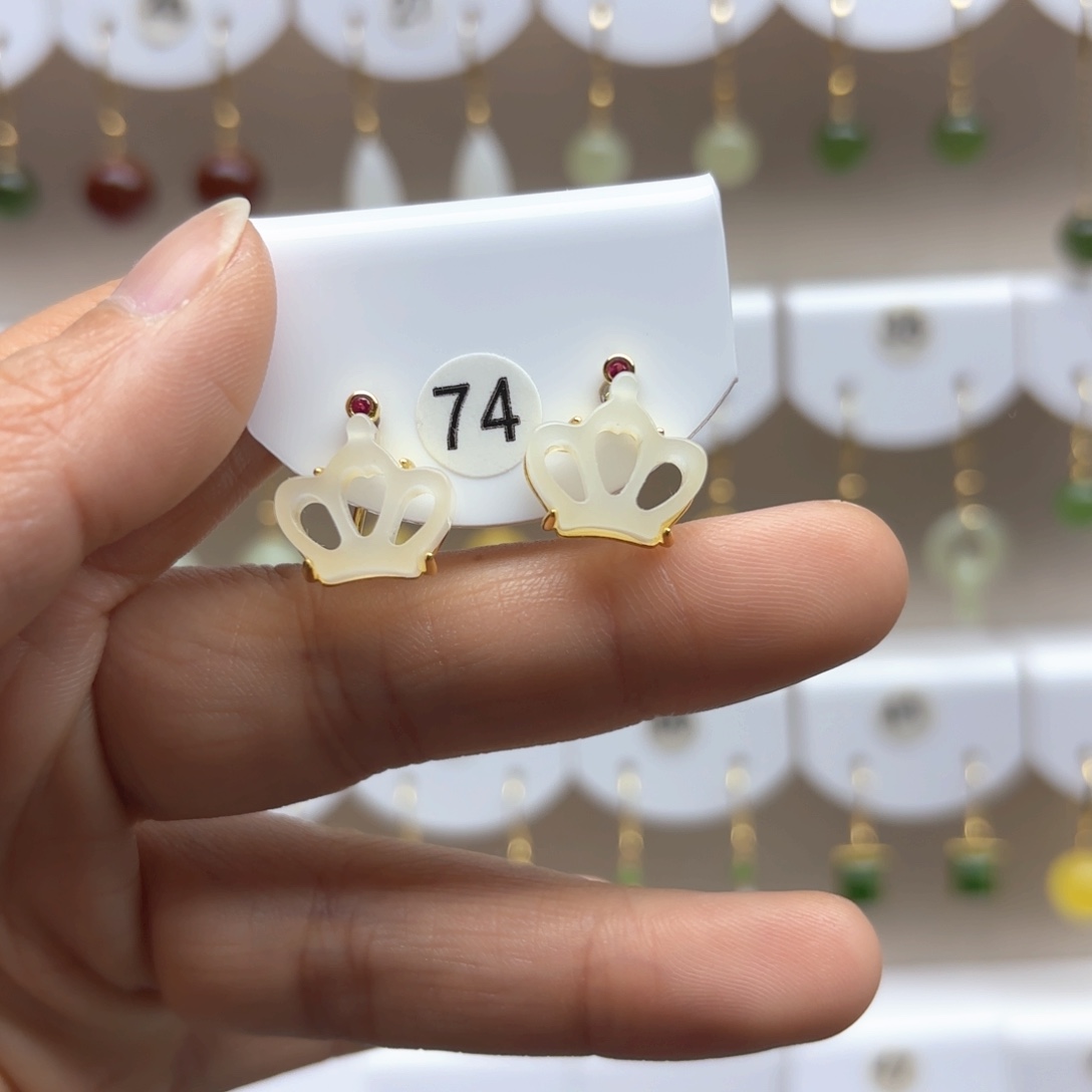 和田玉耳饰银S925镶嵌