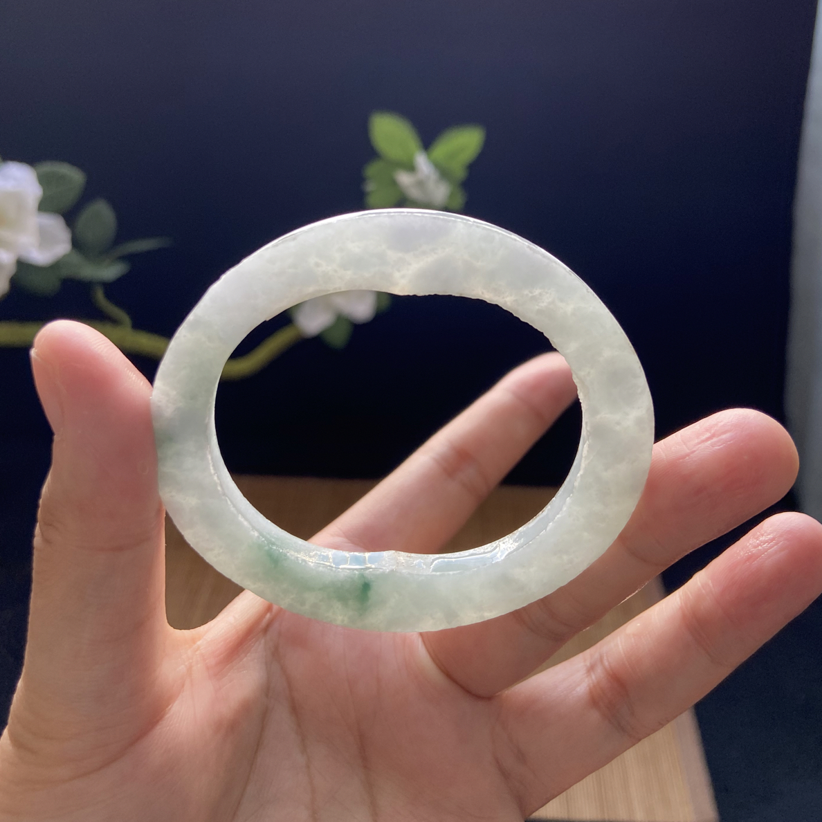 镯琪天然翡翠冰飘花带雪花棉