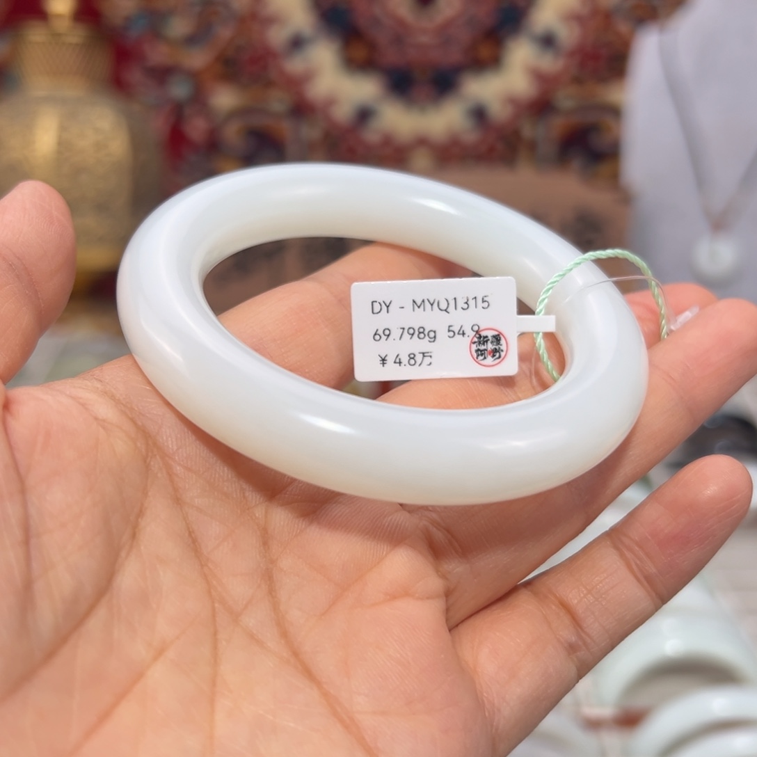 和田玉未镶嵌手镯羊脂白玉手镯 宽12胖圆条 54.8圈